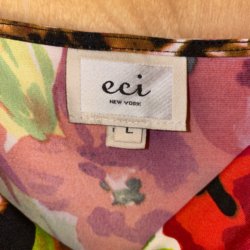 NEW! ECI Colorful Floral and Animal Print Faux Wrap Midi Dress NWT - Size L - Picture 5 of 15